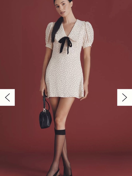 Reformation Dresses & Skirts - Reformation Cream Polka Dot Mini Dress with Black Tie